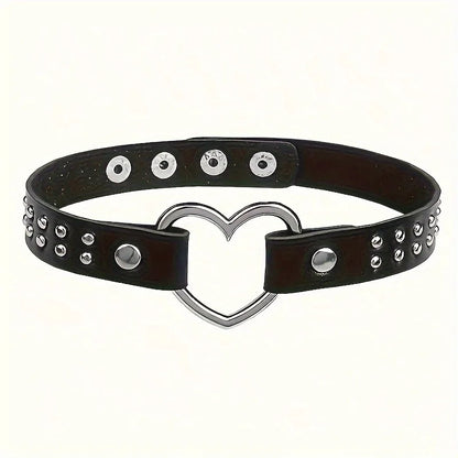 Y2K Punk Gothic Heart Stud PU Leather Choker Necklace — Sexy Everyday Jewelry for Women