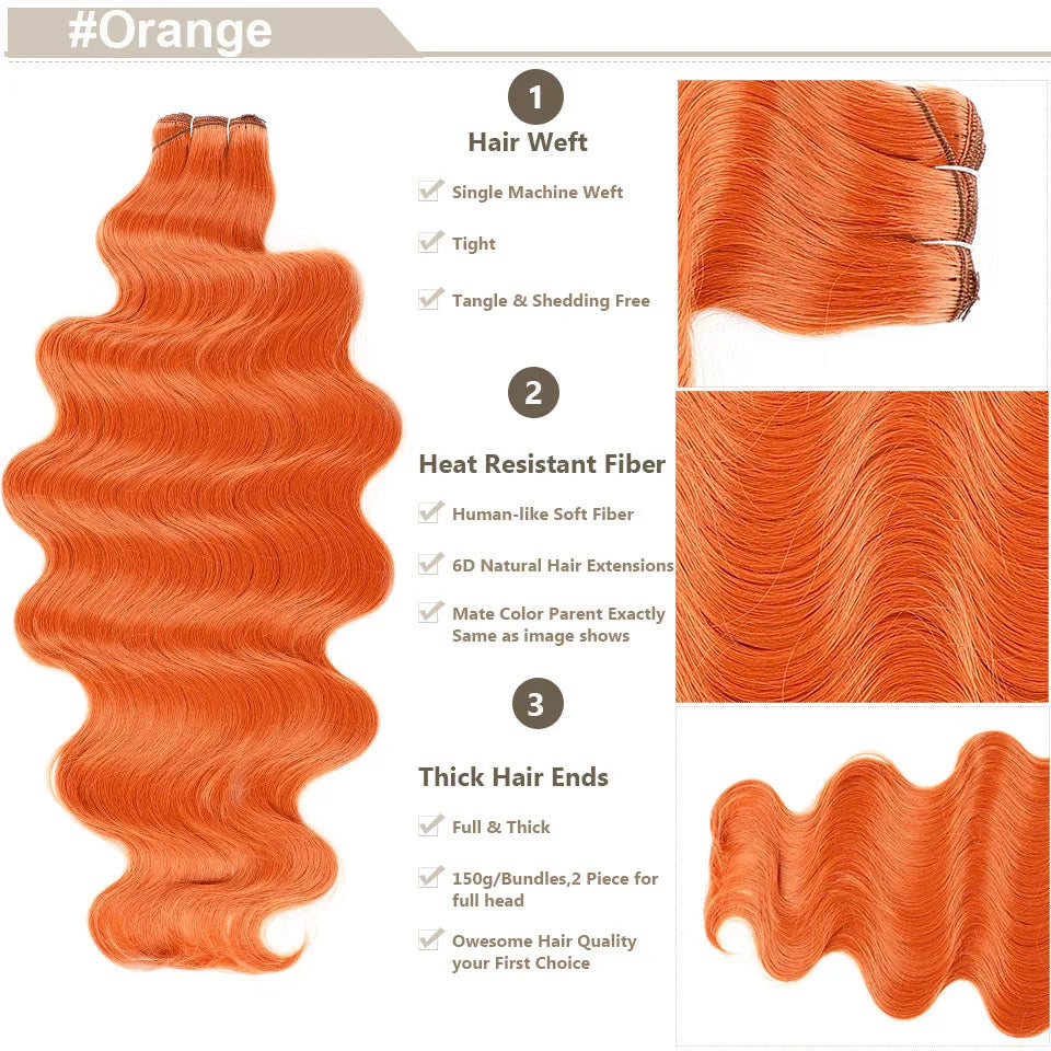 Highlight Gold Bio Body Wave Hair Weave Bundles – 26"/30" Synthetic High Temperature Soft, Natural Human-Like Fiber Hair Extensions