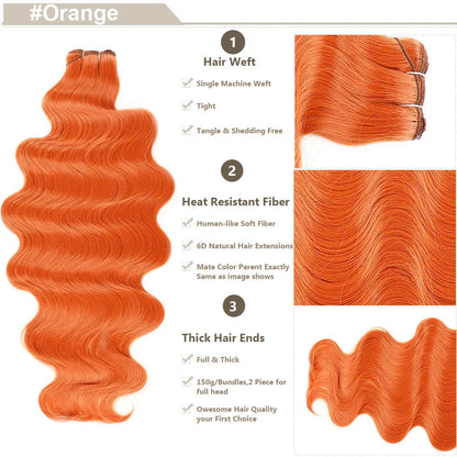 Highlight Gold Bio Body Wave Hair Weave Bundles – 26"/30" Synthetic High Temperature Soft, Natural Human-Like Fiber Hair Extensions
