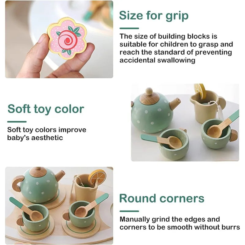 Wooden Afternoon Tea Set Toy - Pretend Play Food, Learning Role Play Game, Early Educational Toys for Toddlers, Girls, Boys, Perfect Kids Gift