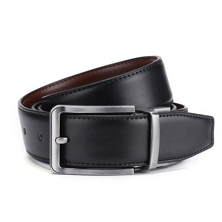 Men’s Genuine Leather Double-Sided Belt – Luxury Retro Pin Buckle with Laser Engraving (High Quality)