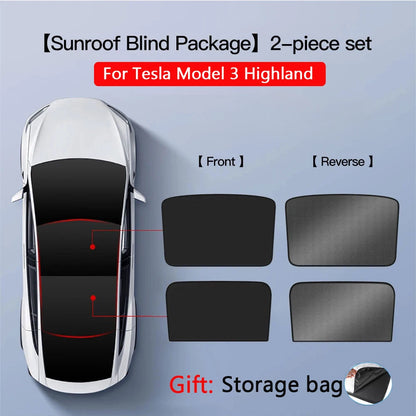 2PCS Car Roof Sunshade Set for Tesla Model 3/Y (Highland & Juniper) – Front & Rear Glass Roof Skylight Ice Cloth Buckle Sun Protection Covers