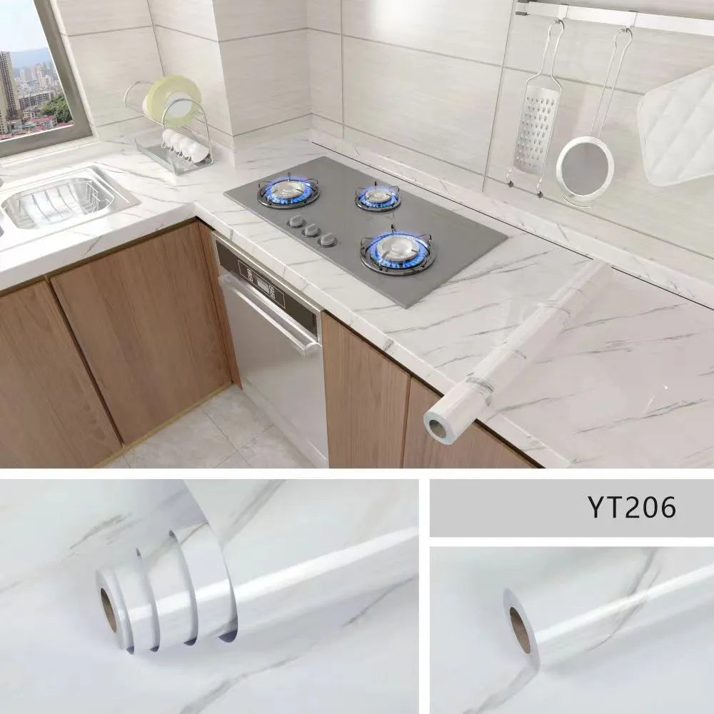 Kitchen Oil-Proof Self-Adhesive Film - Waterproof and Moisture-Proof Wallpaper for Stove, Countertop, Cabinet Renovation, Marble Tile Sticker