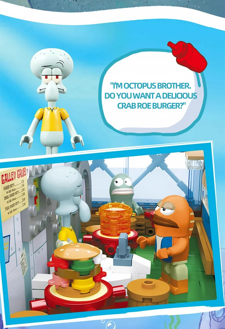 SpongeBob Krusty Krab Building Blocks – Creative Canteen Scene Model Bricks Desktop Toy for Kids