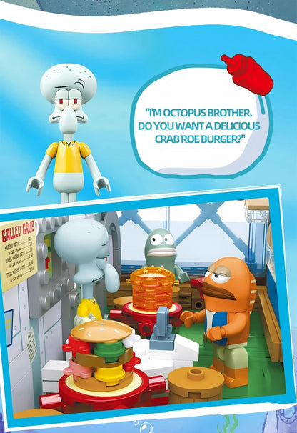 SpongeBob Krusty Krab Building Blocks – Creative Canteen Scene Model Bricks Desktop Toy for Kids