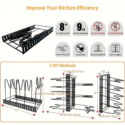 8-Tier Metal Pot Rack Organizer – Durable Space-Saving Cabinet Holder for Pots, Pans & Lids