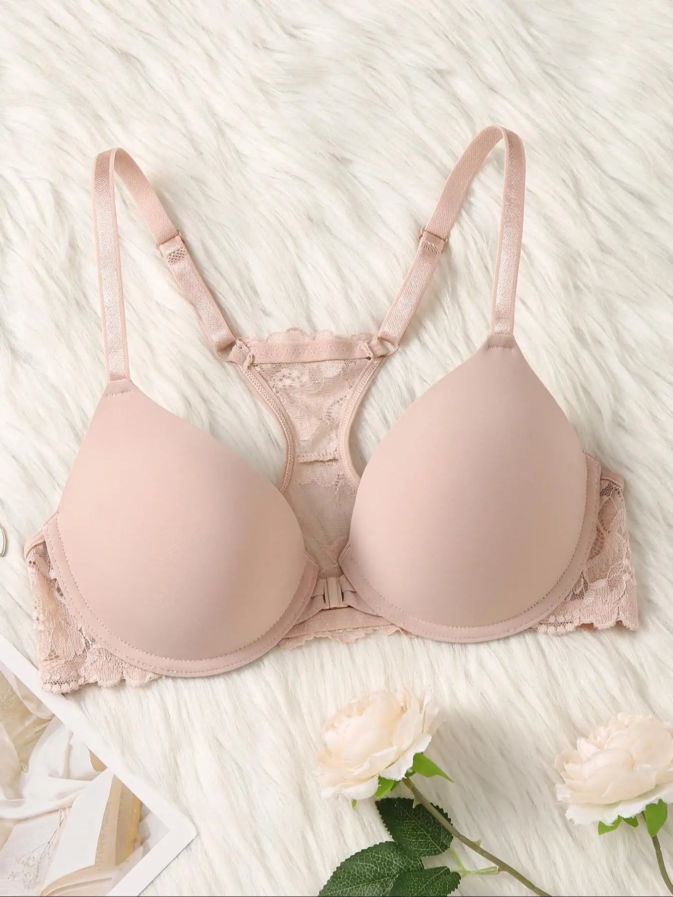 Front Button Lace Deep V Push-Up Bra – Sexy Comfortable Beautiful Back Underwear for Women