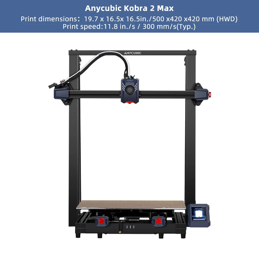 ANYCUBIC Kobra 2 Max Large 3D Printer – 500×420×420mm Build Size, 500mm/s Speed, Smart App Control