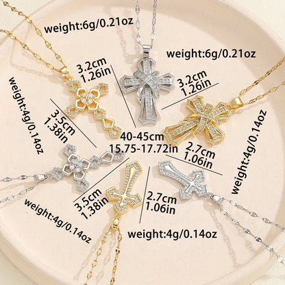 Retro Cross Necklace with Micro-Inlaid Zircon – Hollow Clavicle Chain Gift for Family & Friends, Elegant Versatile Jewelry