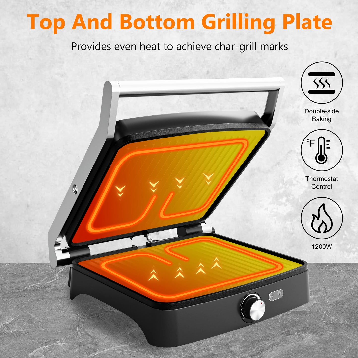 Panini Press Grill & Sandwich Maker – 4-Slice Non-Stick Indoor Grill, 180° Open, 1200W with Temperature Control