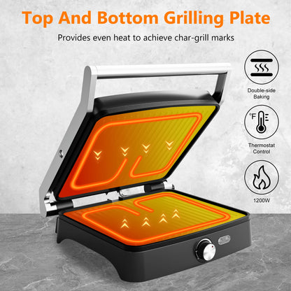 Panini Press Grill & Sandwich Maker – 4-Slice Non-Stick Indoor Grill, 180° Open, 1200W with Temperature Control