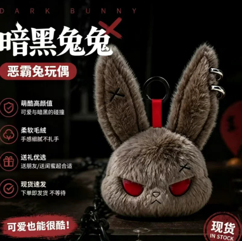 Dark Bunny Gothic Plush Toy - Cute Rebel Rabbit Doll and Keychain Pendant for Backpack Decor and Gifting