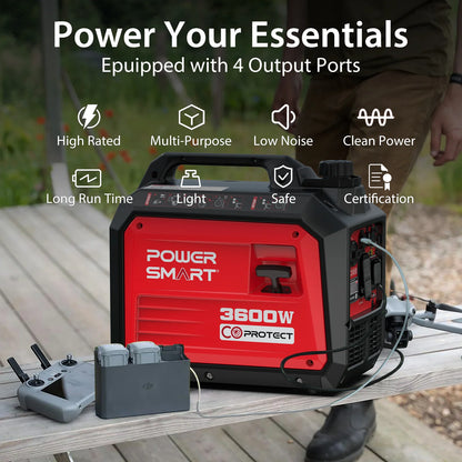 PowerSmart 3600W Portable Inverter Generator – Gas-Powered, Super Quiet, RV-Ready Camping & Outdoor Power Equipment