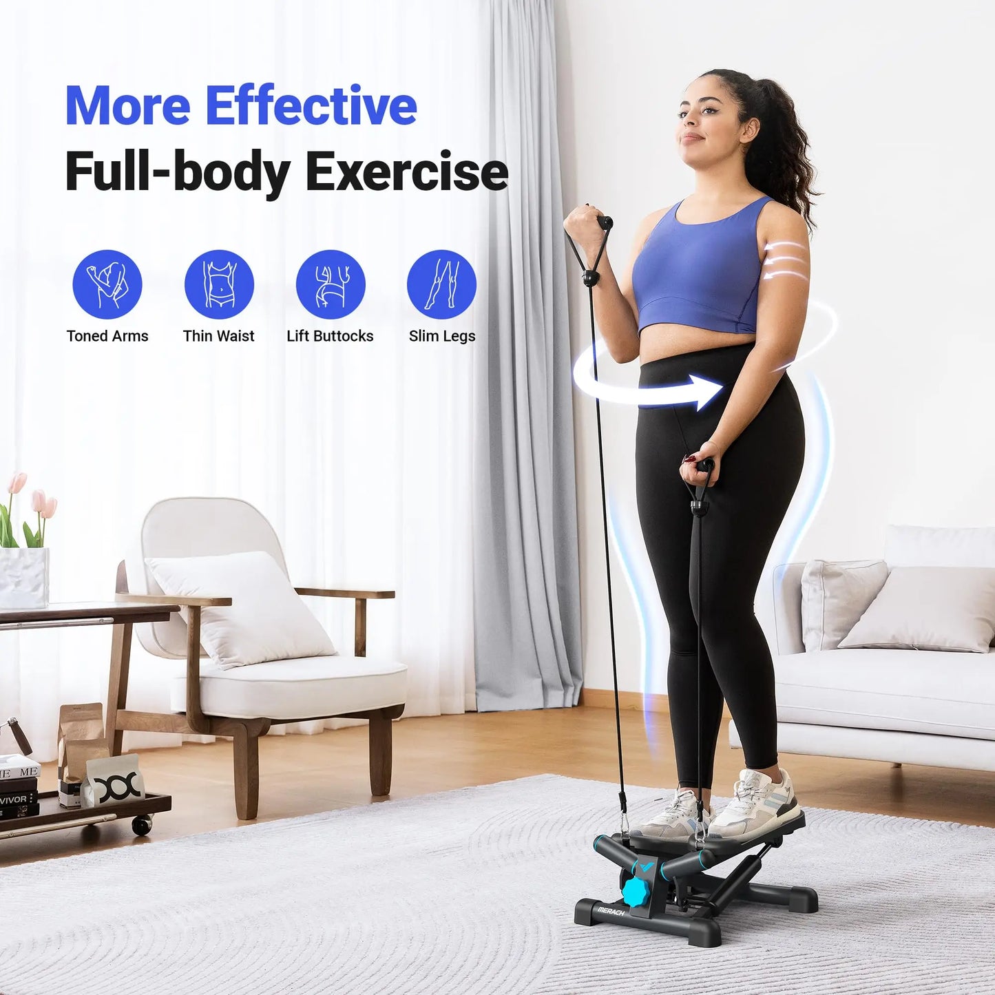 MERACH Mini Stepper with Resistance Bands — 330lbs Capacity Fitness Stepper for Home Exercise & Twisting Workouts