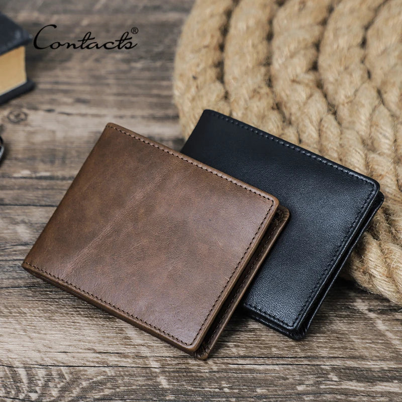 CONTACT'S Genuine Leather Men’s Bifold Slim Wallet – Vintage Thin Card Holder & Money Clip Casual Small Leather Wallet for Men