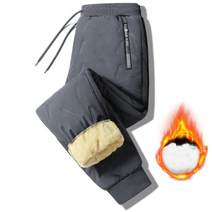 Men's Winter Fleece-Lined Sweatpants - Thick Lambswool Warm Windproof Casual Jogger Trousers