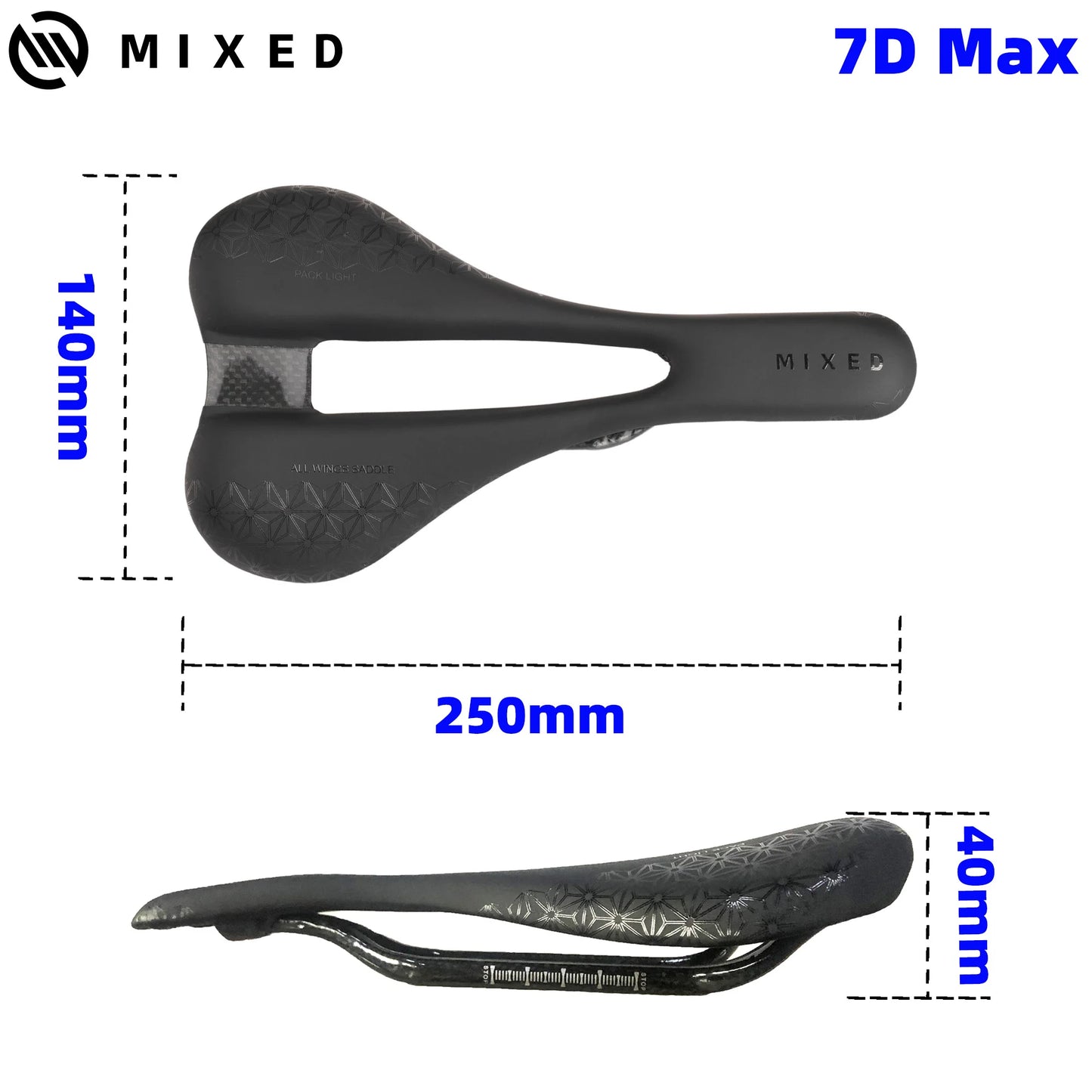 Ultra Light 7D MAX Carbon Saddle - MIXED Design for Road Bike - 140MM Bicycle Seat, Only 108G - Premium Cycling Parts