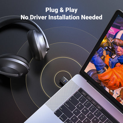 USB Bluetooth 5.3 Transmitter & Receiver – aptX HD Audio Adapter for PS5, PS4, Nintendo Switch, Headsets, Speakers & Mic