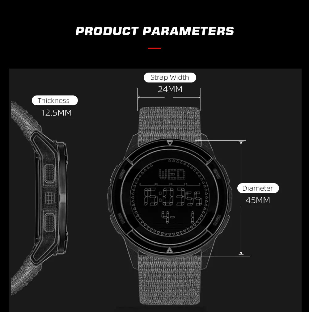 NORTH EDGE ALPS Men's Digital Carbon Fiber Watch Shockproof Military Sports Waterproof 50M Outdoor Compass Wristwatch