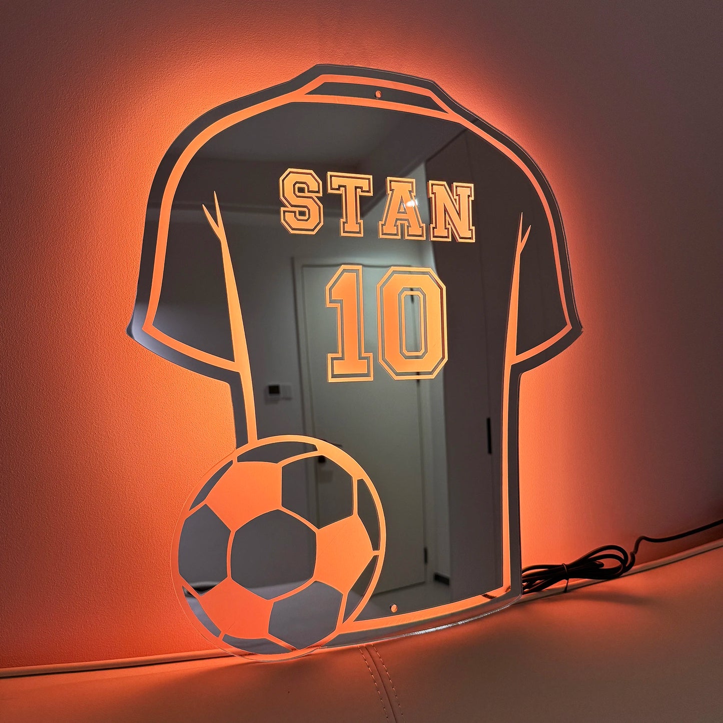 Custom Football Shirt LED Mirror – Personalized Acrylic Wall Decor Gift for Dad, Man Cave, Christmas, Birthday & Father’s Day