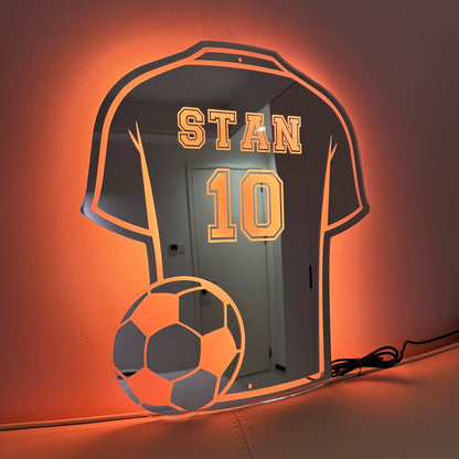 Custom Football Shirt LED Mirror – Personalized Acrylic Wall Decor Gift for Dad, Man Cave, Christmas, Birthday & Father’s Day