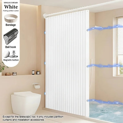 Foldable Magnetic Shower Curtain - Waterproof Bathroom Privacy Divider for Home, Apartment and Dorm