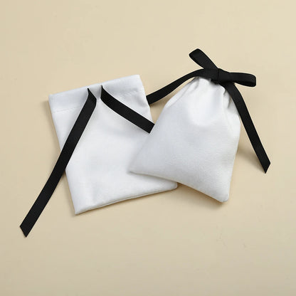 10pcs White Flannel Velvet Drawstring Gift Bags – Jewelry Pouches for Wedding, Travel, DIY Bracelets & Ring Packaging