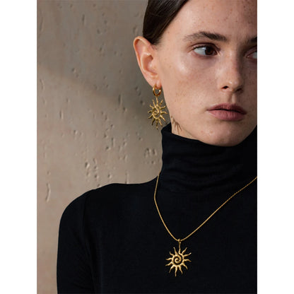 Stainless Steel Sun Drop Necklace & Hoop Earrings Set – Tarnish-Resistant Charm Jewelry for Women Gift