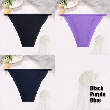 FINETOO 3pcs Women’s Lace Cotton Briefs — Solid, Comfortable, Breathable Soft Underwear & Lingerie