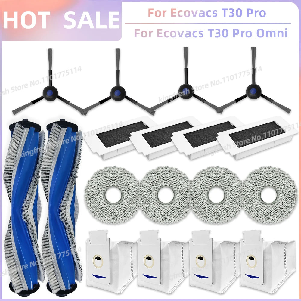 Replacement Parts for Ecovacs T30 Pro Omni & YEEDI M12 Ultra Plus – Main Roller, Side Brush, Filter, Dust Bag, Mop Cloth