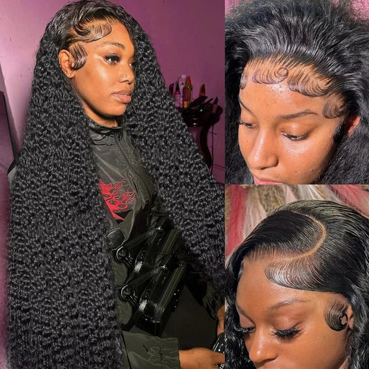 Cosdelu 13x6 Deep Wave HD Lace Frontal Wig - 30-40 Inch Human Hair, 250 Density Brazilian Water Curly Lace Front Wig for Women