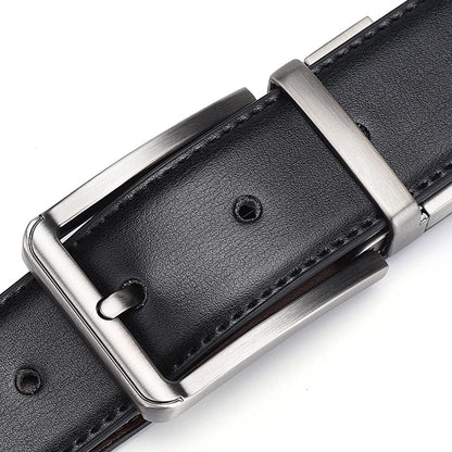 Men’s Genuine Leather Double-Sided Belt – Luxury Retro Pin Buckle with Laser Engraving (High Quality)