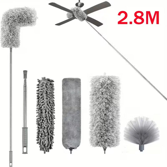 4-in-1 Extendable Microfiber Duster - Washable Bendable Feather Duster with 2.8-9.3 ft Stainless Steel Pole