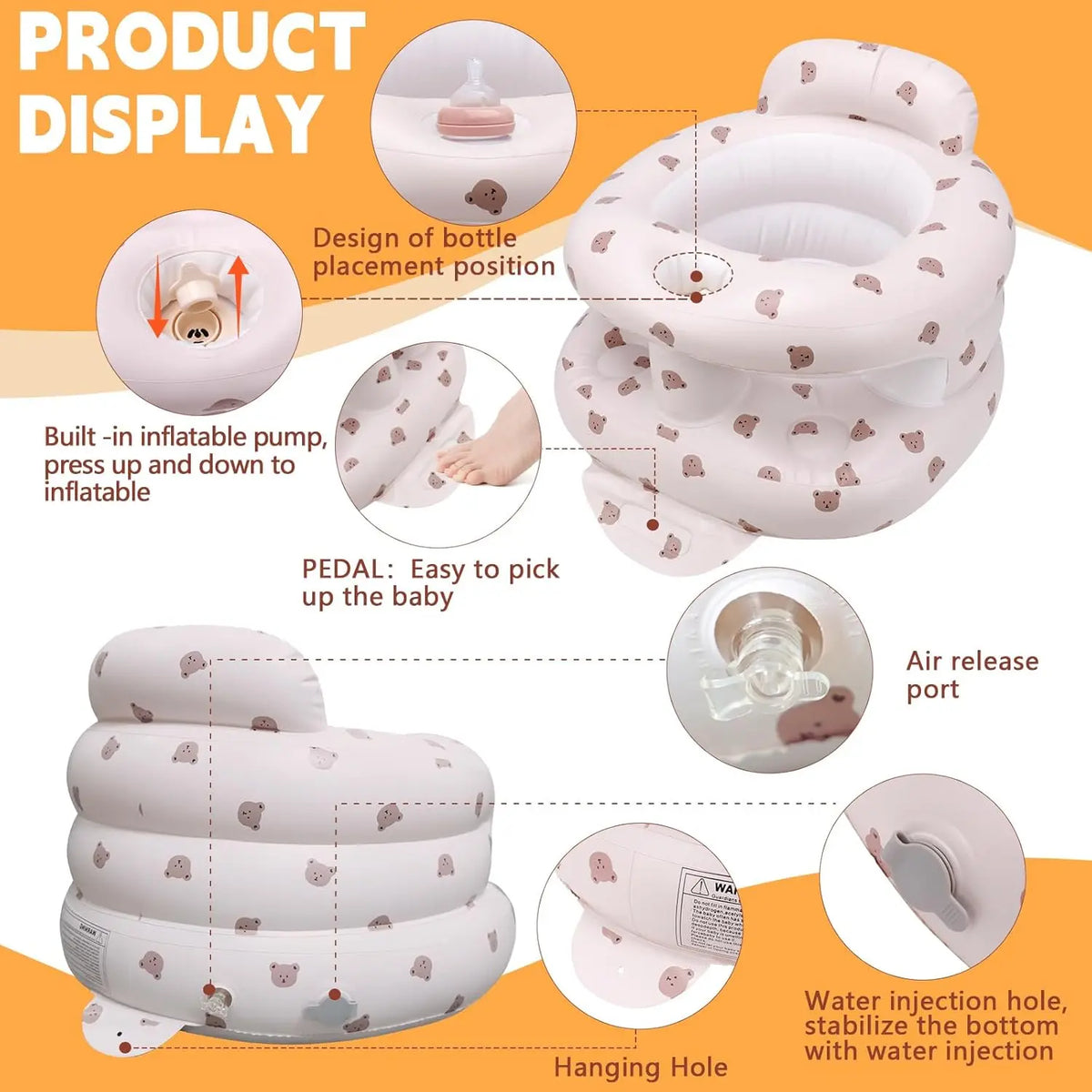 Inflatable Baby Seat with Built-In Air Pump – Portable Wraparound Infant Support Chair for Babies 6–12 Months Learning to Sit