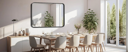 30x40" Large Rectangle Wall Vanity Mirror – Matte Metal Frame, Tempered Glass, Modern Living Room Decor