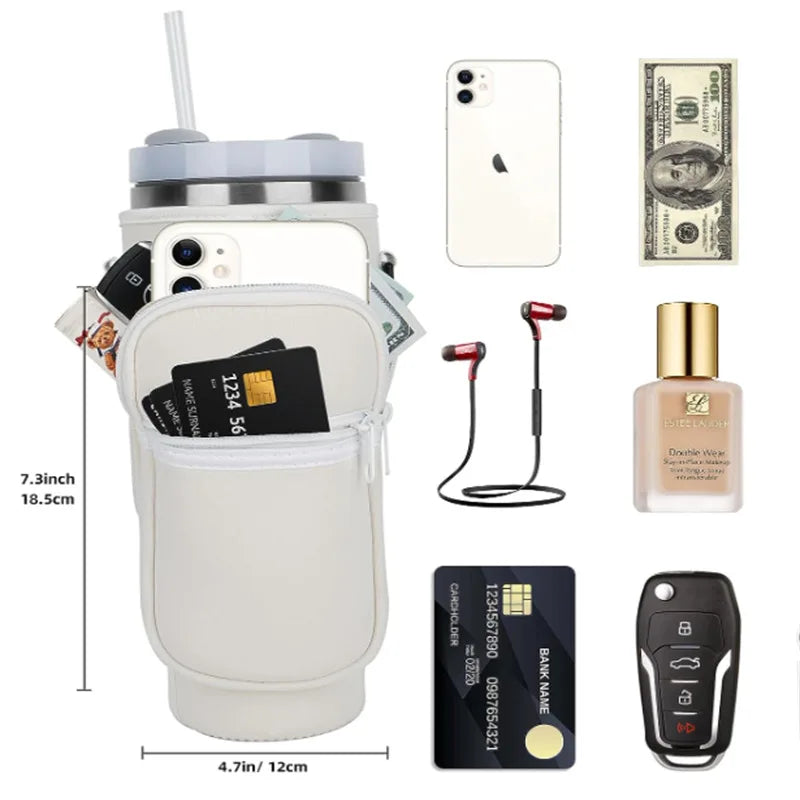 Water Bottle Carrier Bag for Stanley 40oz – Holder with Phone Pocket & Adjustable Strap, Stanley Cup Accessory
