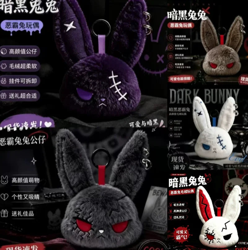 Dark Bunny Gothic Plush Toy - Cute Rebel Rabbit Doll and Keychain Pendant for Backpack Decor and Gifting