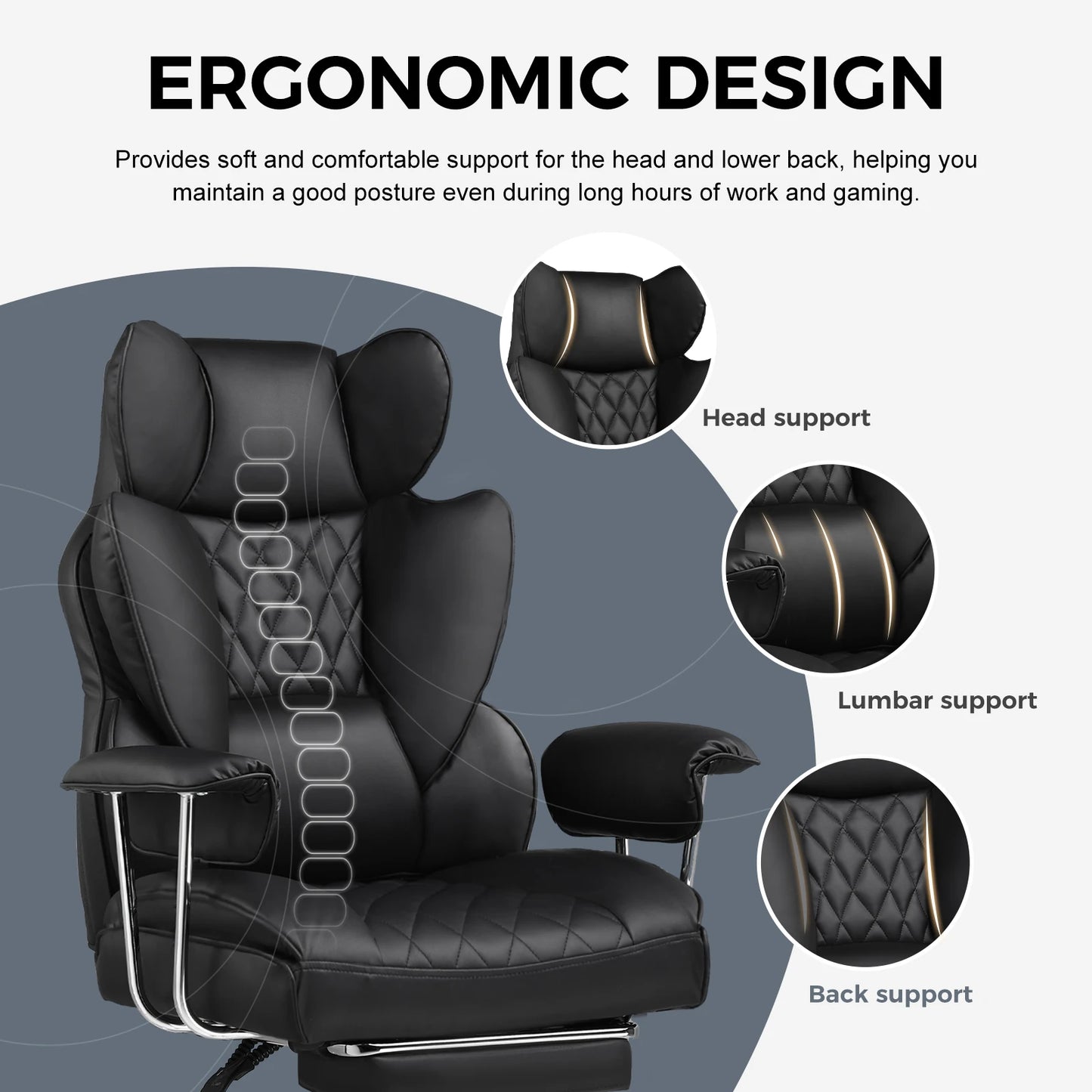 Big & Tall Ergonomic Gaming Chair – Office Chair with Pocket Spring Lumbar Support & Footrest