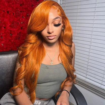 Ginger Orange Body Wave HD Lace Front Wig – 13x6 Transparent Human Hair Wig, 250% Density for Women