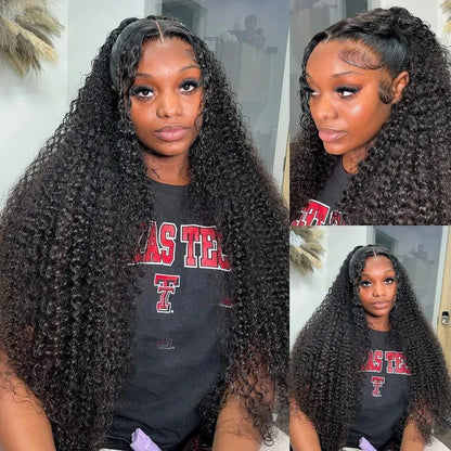 Cosdelu 13x6 Deep Wave HD Lace Frontal Wig - 30-40 Inch Human Hair, 250 Density Brazilian Water Curly Lace Front Wig for Women