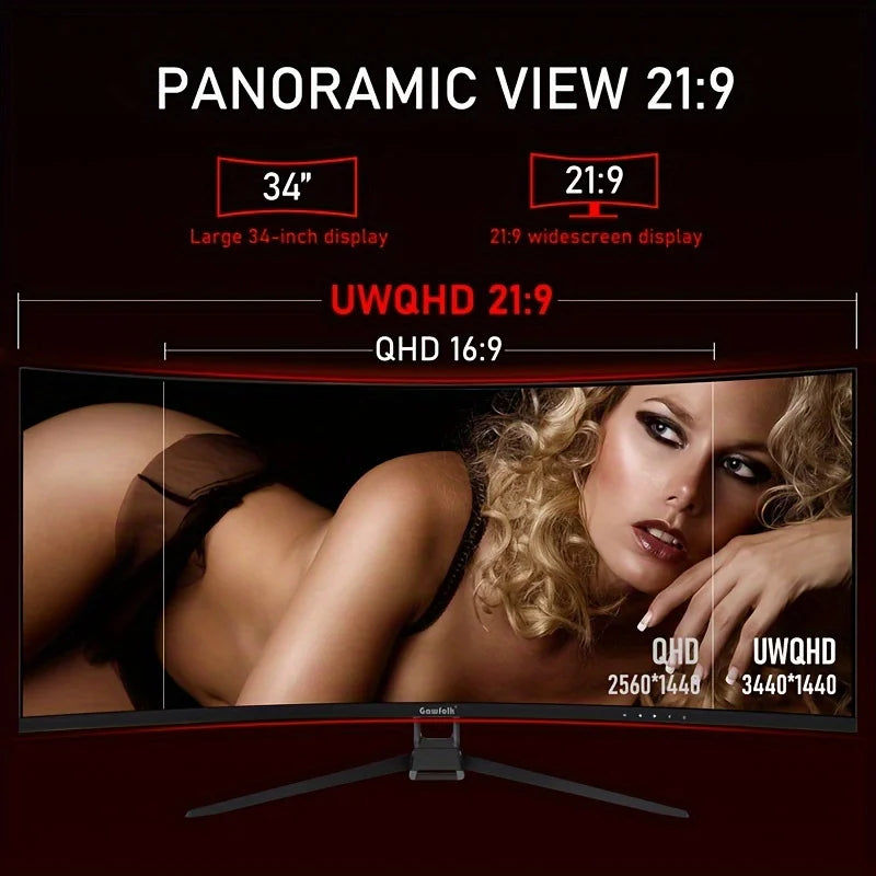Gawfolk 34-Inch 4K HD Curved Gaming Monitor – 144Hz, 1500R, High Resolution ( Black Friday Special )