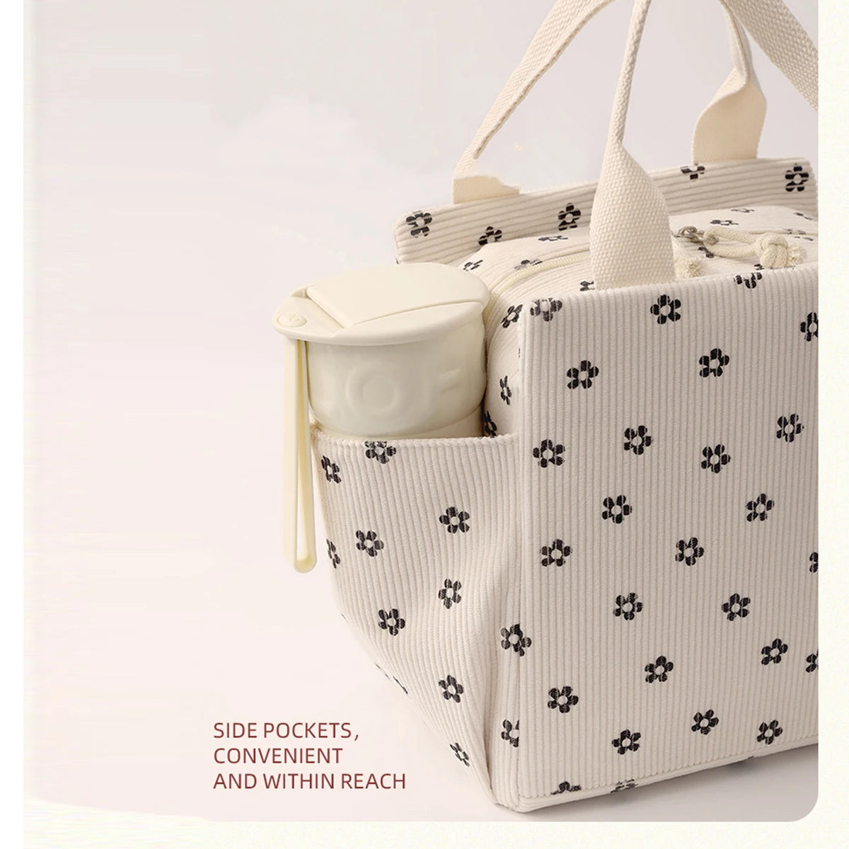 12L Insulated Lunch Box Bag — Thickened Aluminum Foil, Waterproof & Oil-Proof Printed Corduroy Meal Bag