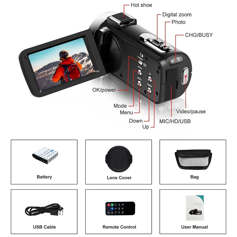 4K Digital Camera – 42MP HD Camera with 18X Zoom, 3.0-inch Screen, Flash & Portable Video Recorder