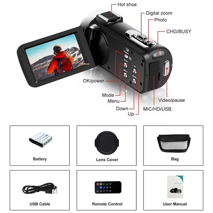 4K Digital Camera – 42MP HD Camera with 18X Zoom, 3.0-inch Screen, Flash & Portable Video Recorder