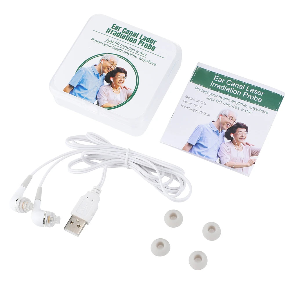 Tinnitus Ear Laser Therapy – LLLT Irradiation Earplug for Otitis Media, Deafness, Diabetes & Hypertension Treatment