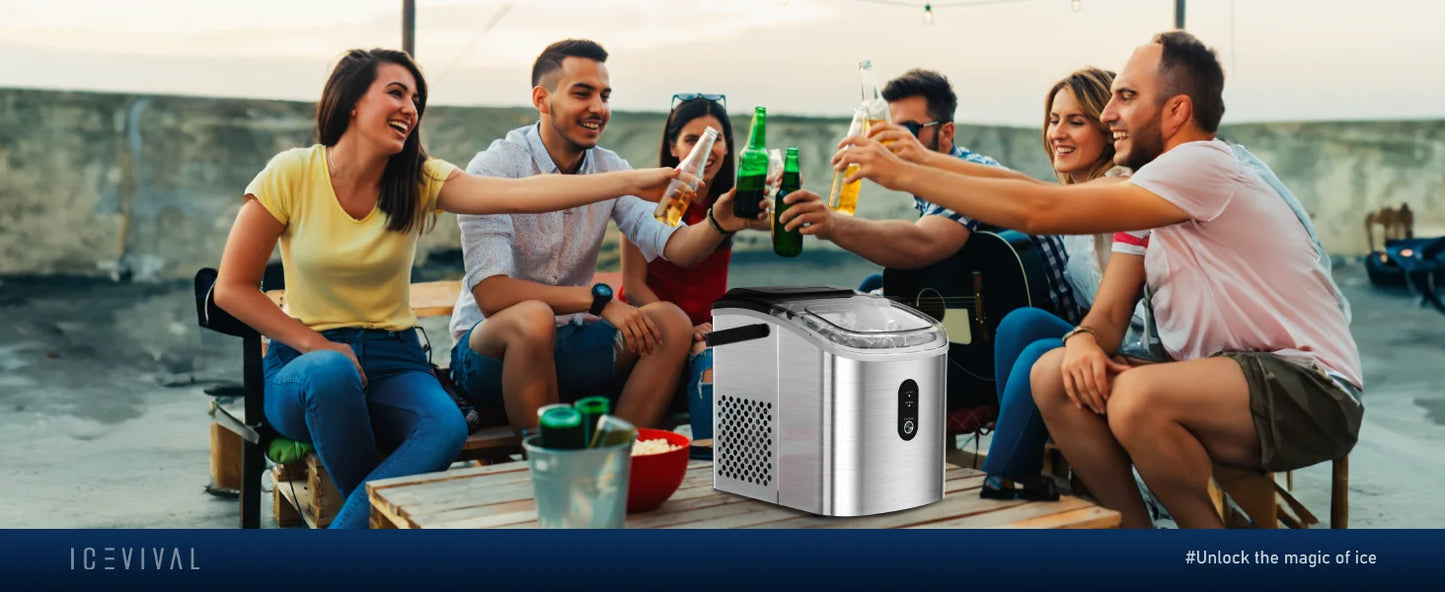 ICYGLEE Portable Ice Maker – 26.5lbs/Day, 9 Cubes in 6 Mins with Auto-Cleaning for Home & Camping