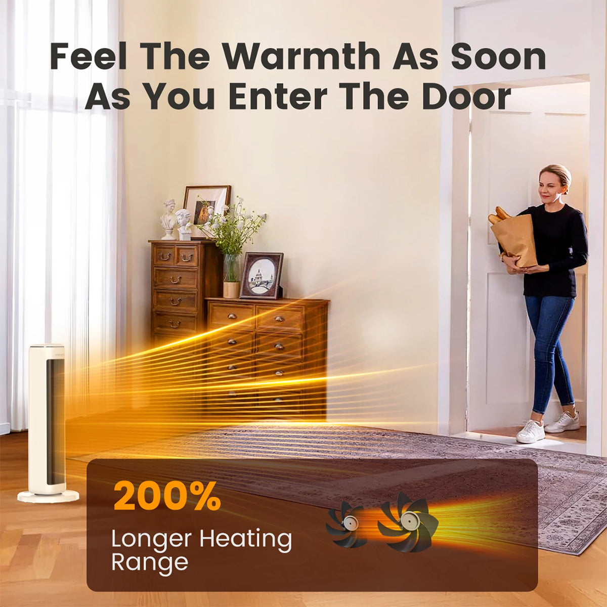 AIRMATE 25-Inch Ceramic Tower Space Heater - Electric Indoor Heater with Adjustable Thermostat for Large Rooms