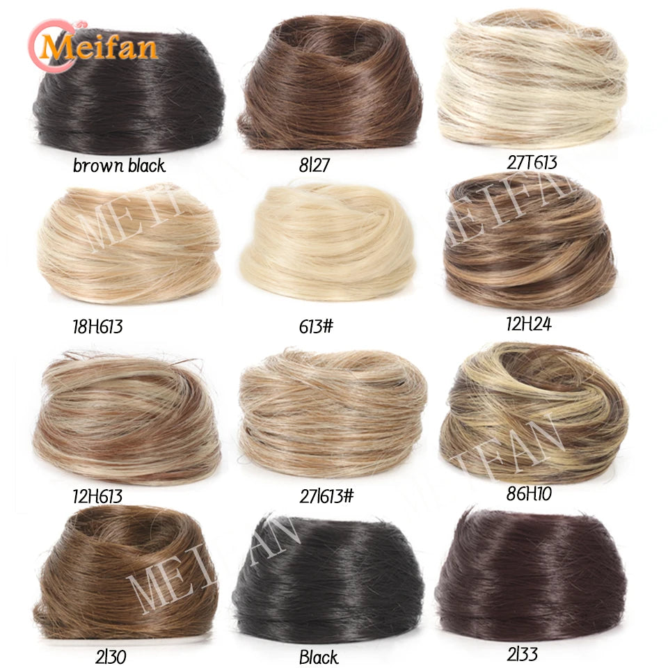 MEIFAN Synthetic Chignon Hair Bun – Elastic Rubber Band Clip-In Updo Ponytail Hair Extension for Women