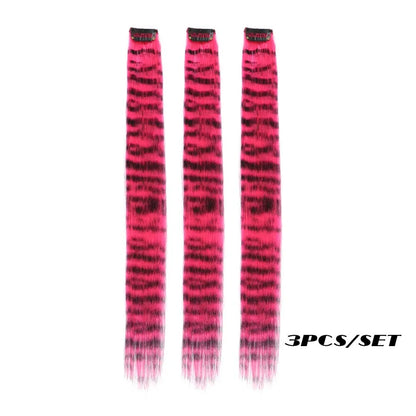3-Piece Colorful Stripe Hair Extensions - Long Straight Synthetic Clip-In Hair Pieces for Parties & Halloween