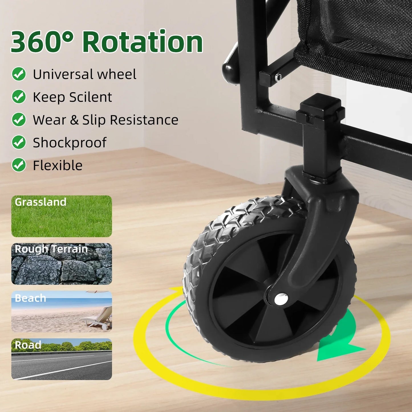 PowerHaul 550LB Folding Wagon — 5.3 cu ft Heavy-Duty Collapsible Utility Cart with All-Terrain Wheels (Black)